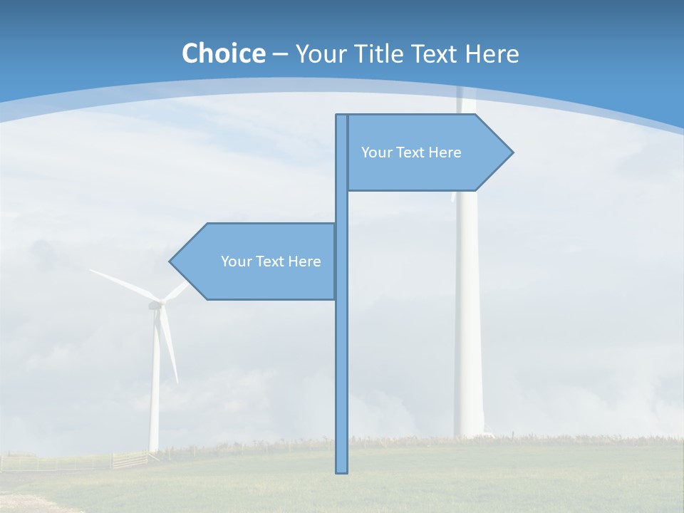 Beautiful Green Meadow With Wind Turbines Generating Electricity PowerPoint Template