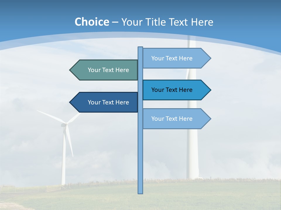 Beautiful Green Meadow With Wind Turbines Generating Electricity PowerPoint Template