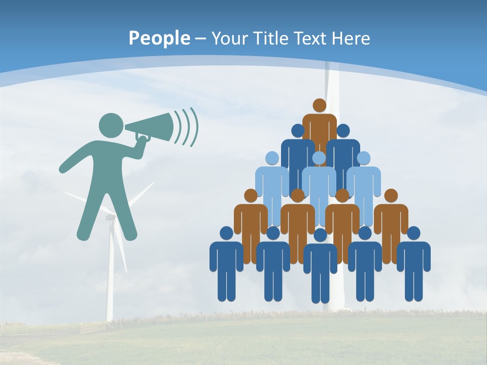 Beautiful Green Meadow With Wind Turbines Generating Electricity PowerPoint Template