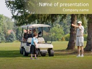 Granpa Instructing Grandson In Golfing PowerPoint Template