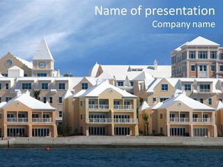 Bermudian Style Architecture In Condominiums Along The Waterfront In Hamilton. Bermuda. PowerPoint Template