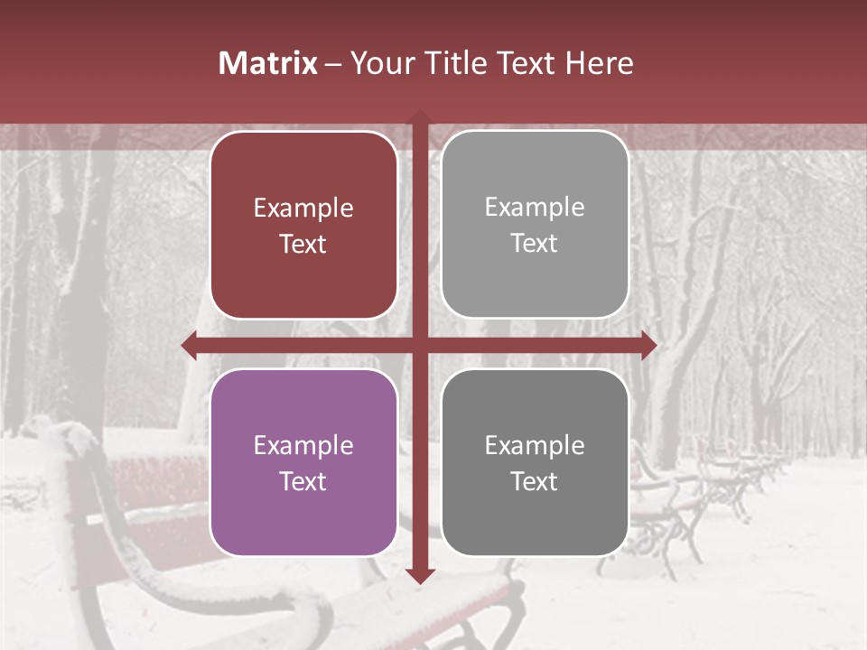Red Benches In A Park Covered With Snow PowerPoint Template