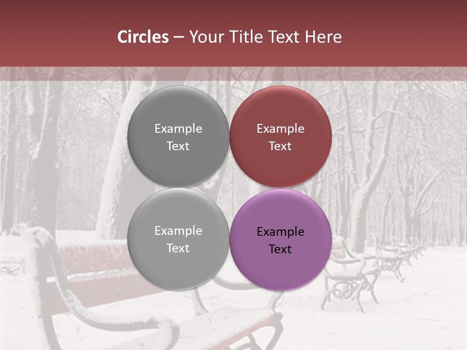 Red Benches In A Park Covered With Snow PowerPoint Template