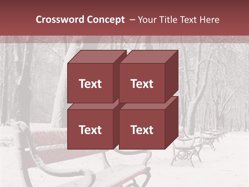 Red Benches In A Park Covered With Snow PowerPoint Template