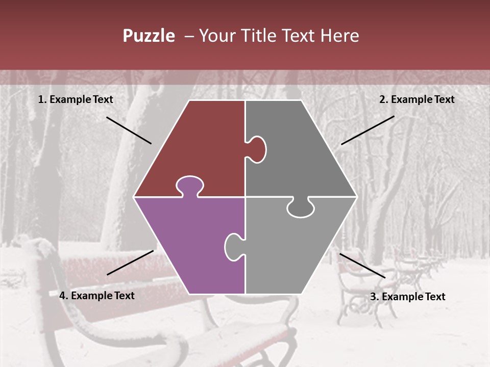 Red Benches In A Park Covered With Snow PowerPoint Template