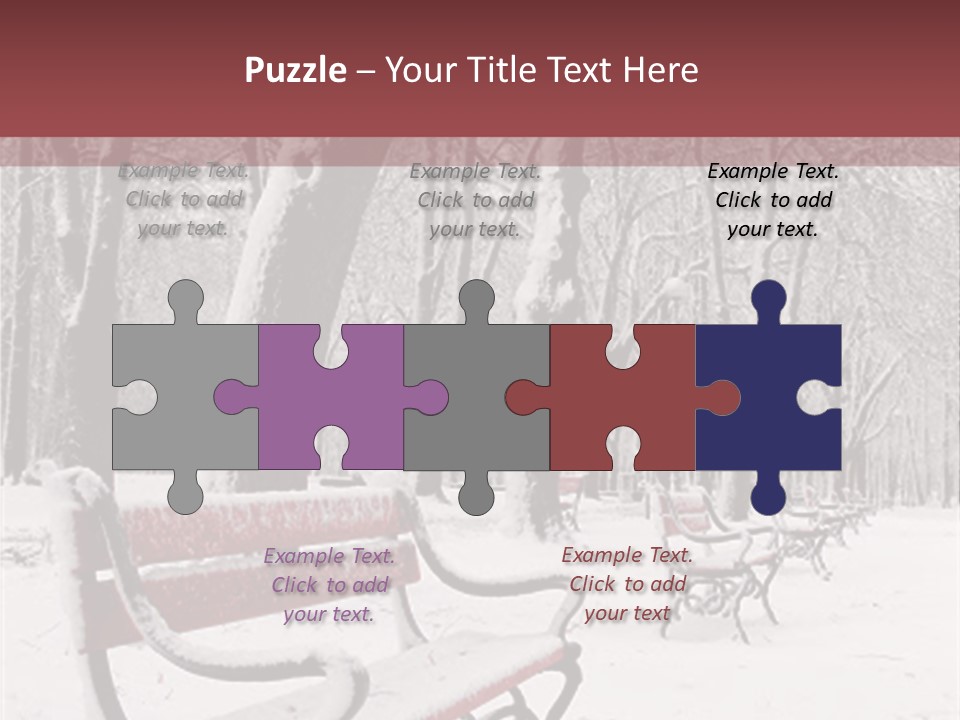 Red Benches In A Park Covered With Snow PowerPoint Template