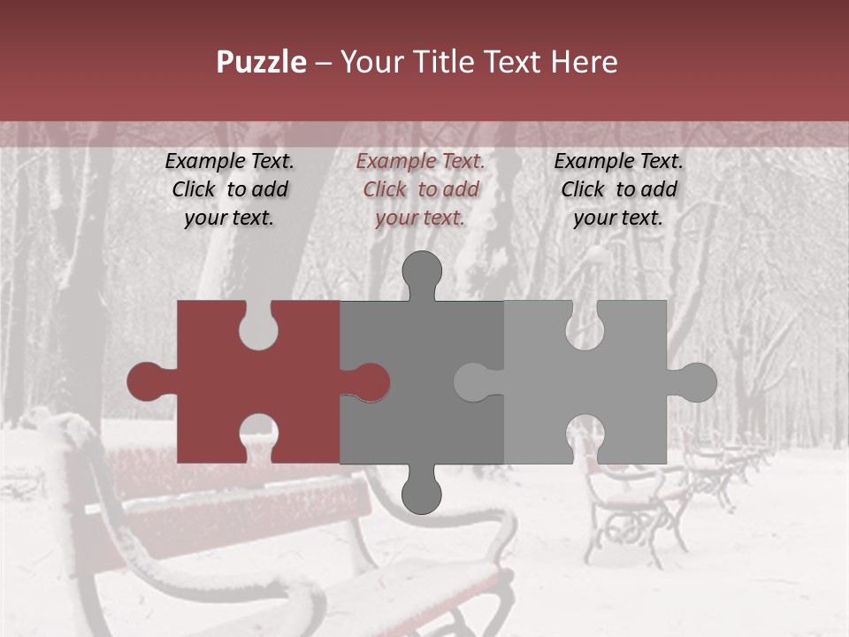 Red Benches In A Park Covered With Snow PowerPoint Template