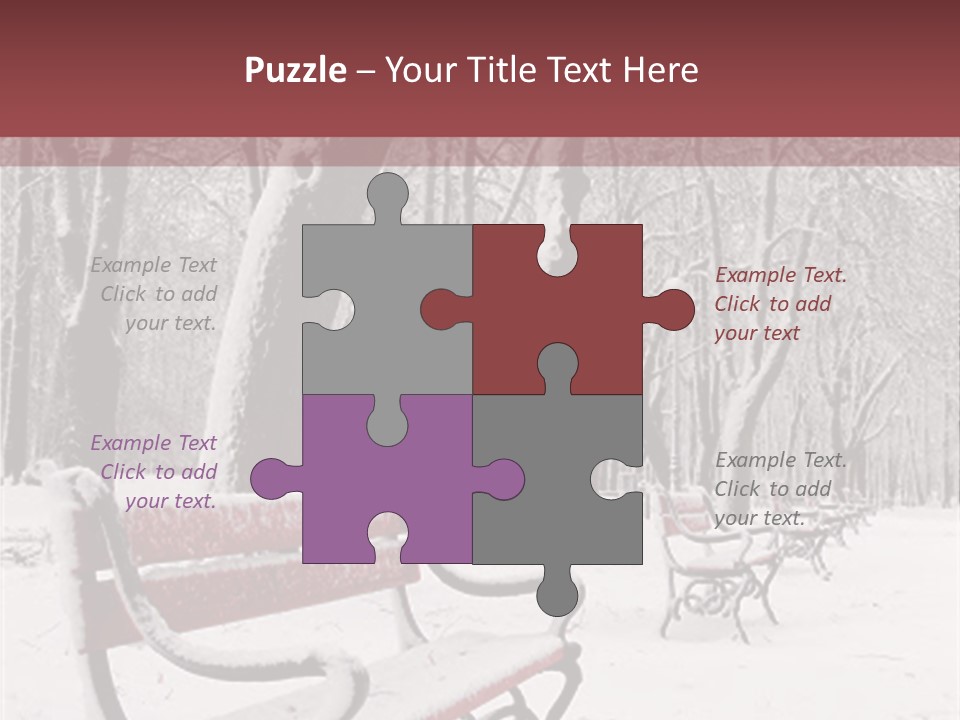 Red Benches In A Park Covered With Snow PowerPoint Template