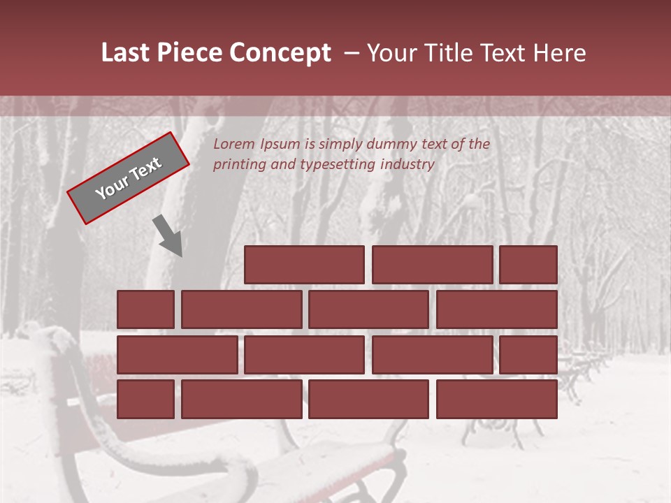 Red Benches In A Park Covered With Snow PowerPoint Template