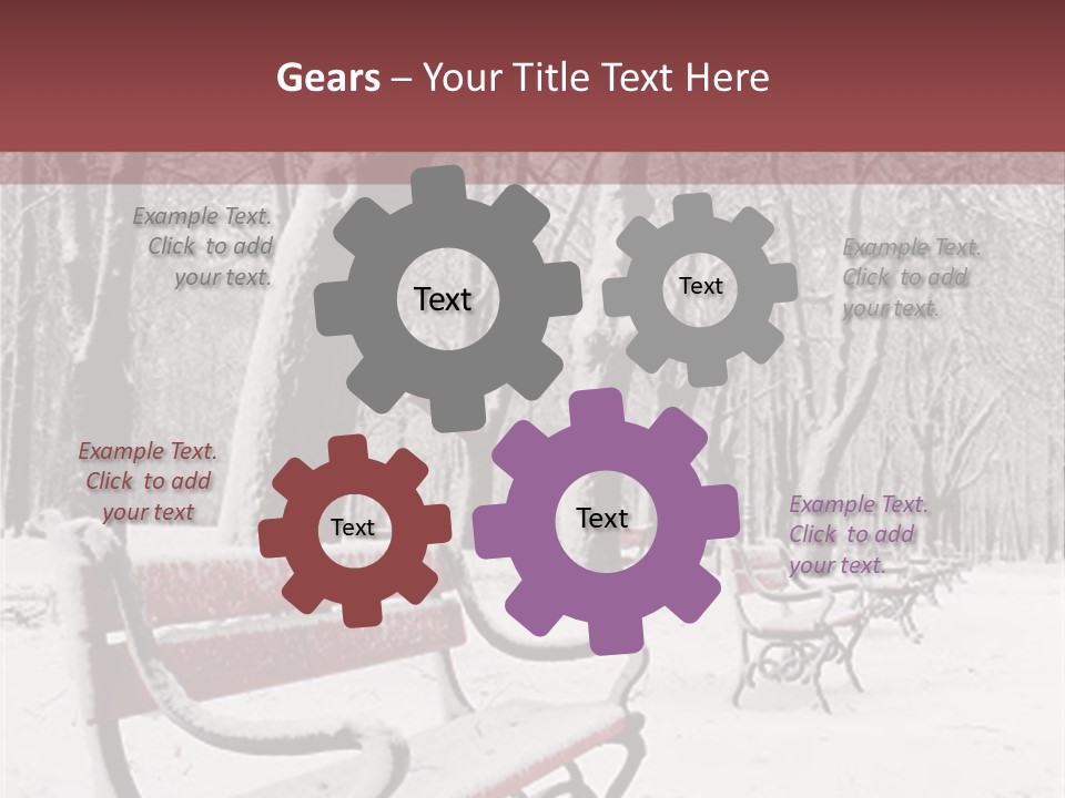 Red Benches In A Park Covered With Snow PowerPoint Template