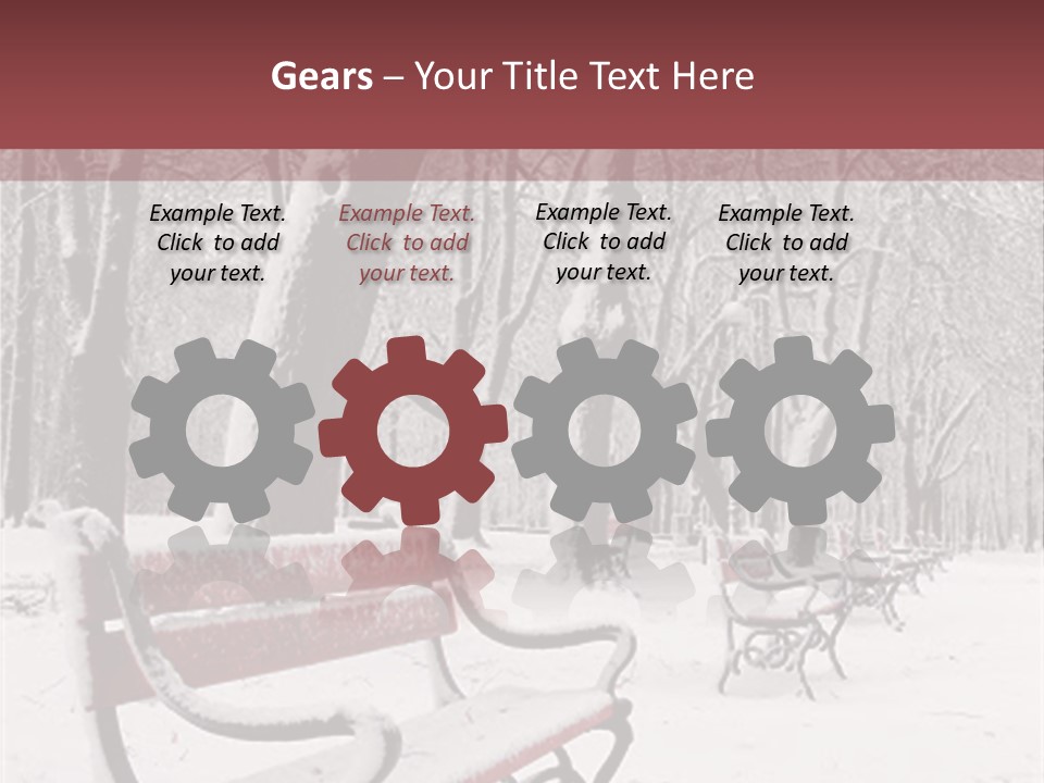 Red Benches In A Park Covered With Snow PowerPoint Template