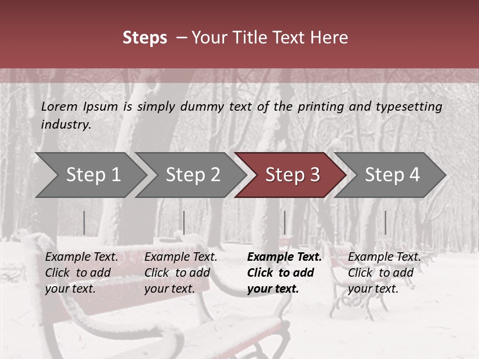 Red Benches In A Park Covered With Snow PowerPoint Template