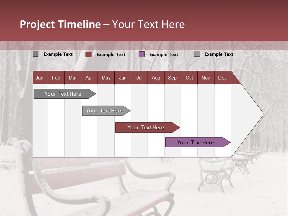 Red Benches In A Park Covered With Snow PowerPoint Template