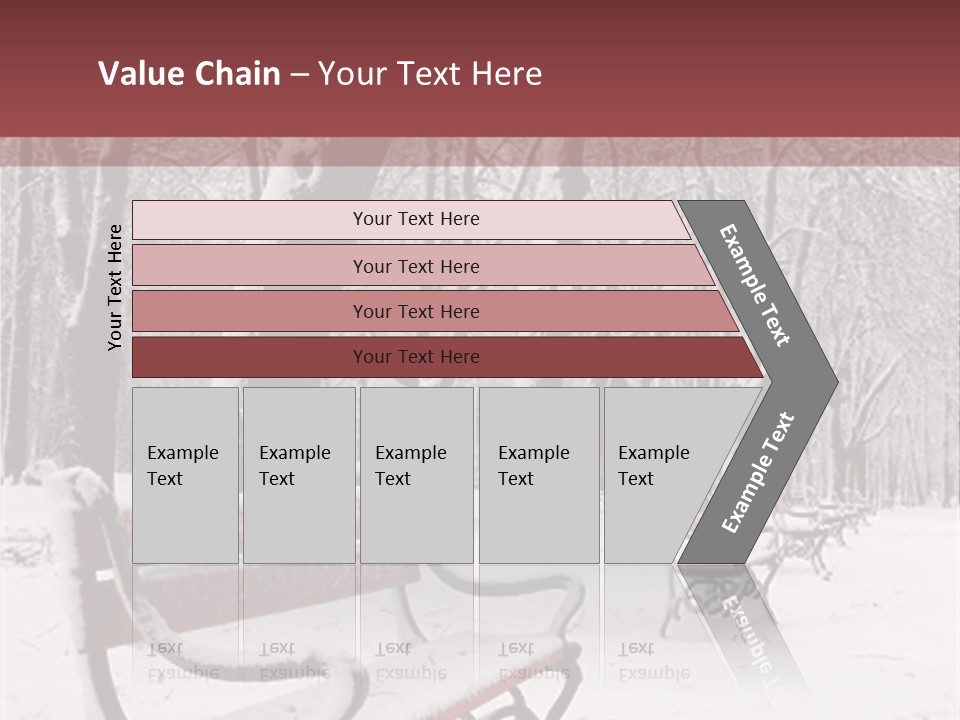 Red Benches In A Park Covered With Snow PowerPoint Template