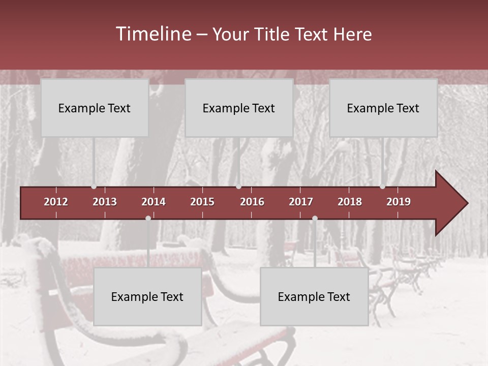Red Benches In A Park Covered With Snow PowerPoint Template