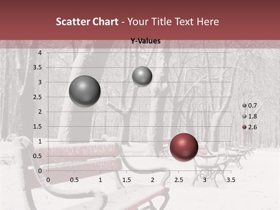 Red Benches In A Park Covered With Snow PowerPoint Template
