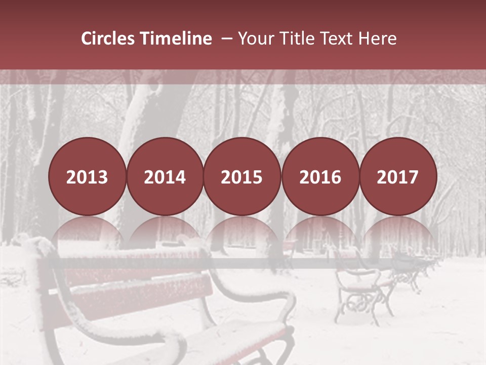 Red Benches In A Park Covered With Snow PowerPoint Template