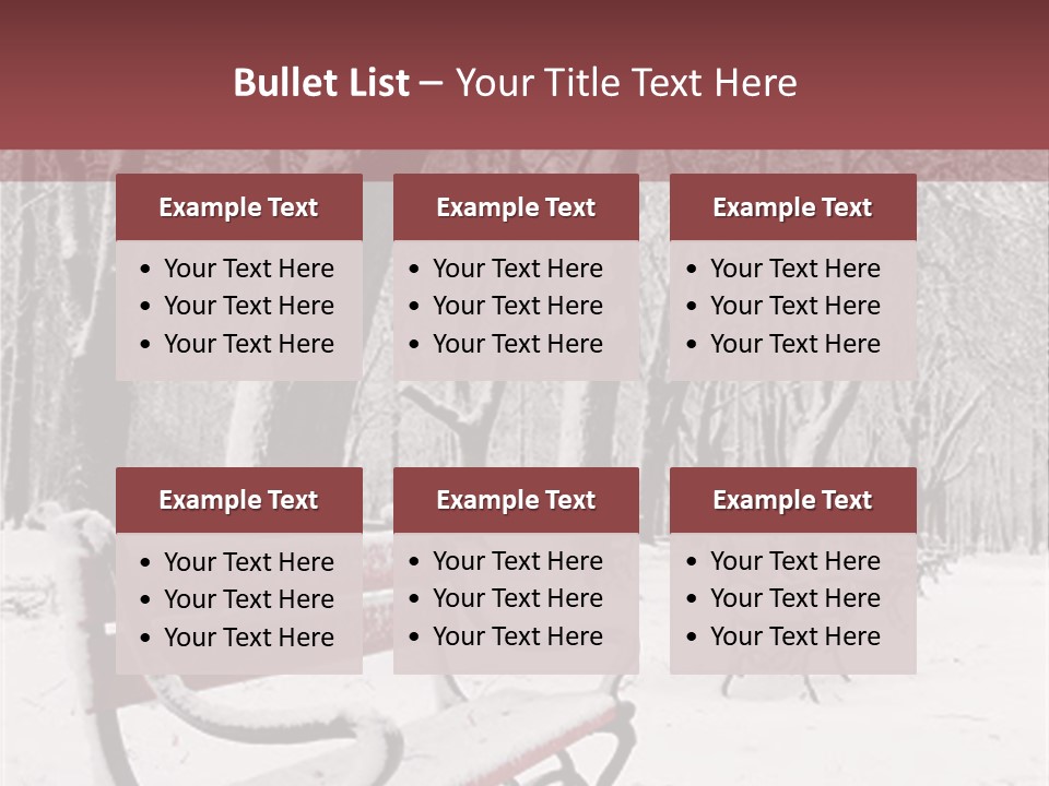 Red Benches In A Park Covered With Snow PowerPoint Template