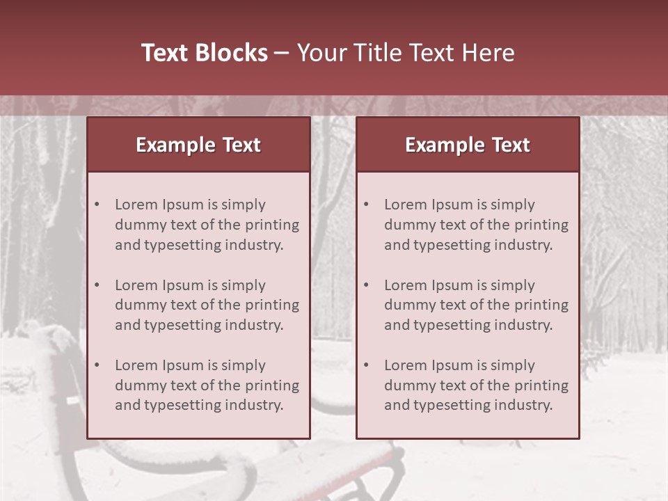 Red Benches In A Park Covered With Snow PowerPoint Template