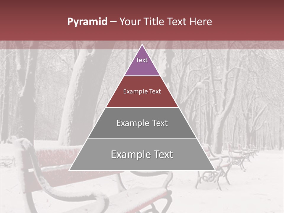 Red Benches In A Park Covered With Snow PowerPoint Template
