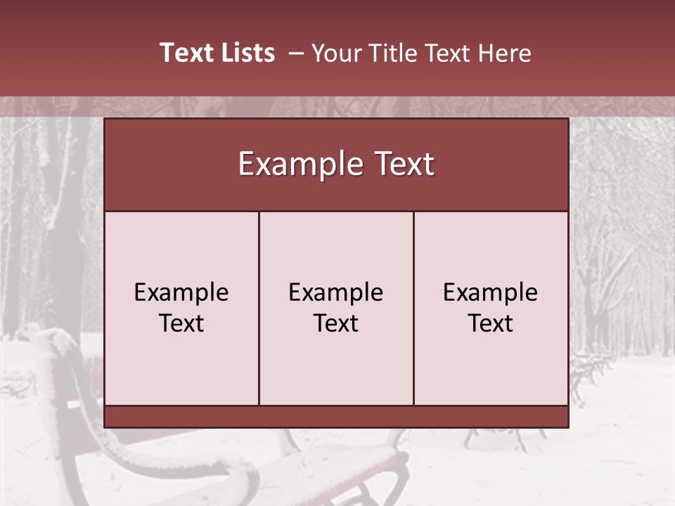 Red Benches In A Park Covered With Snow PowerPoint Template