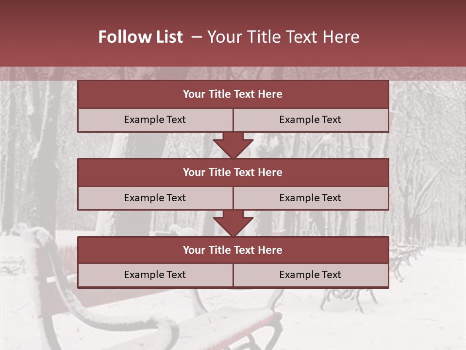 Red Benches In A Park Covered With Snow PowerPoint Template