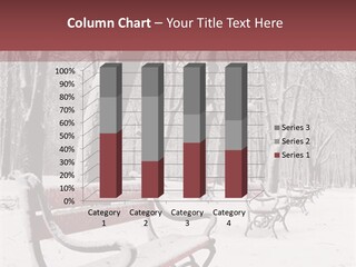 Red Benches In A Park Covered With Snow PowerPoint Template