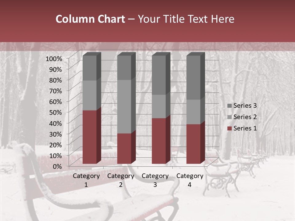 Red Benches In A Park Covered With Snow PowerPoint Template