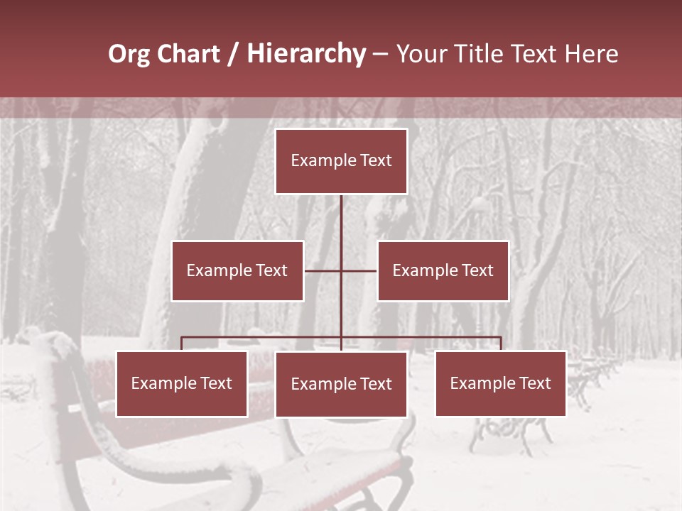 Red Benches In A Park Covered With Snow PowerPoint Template