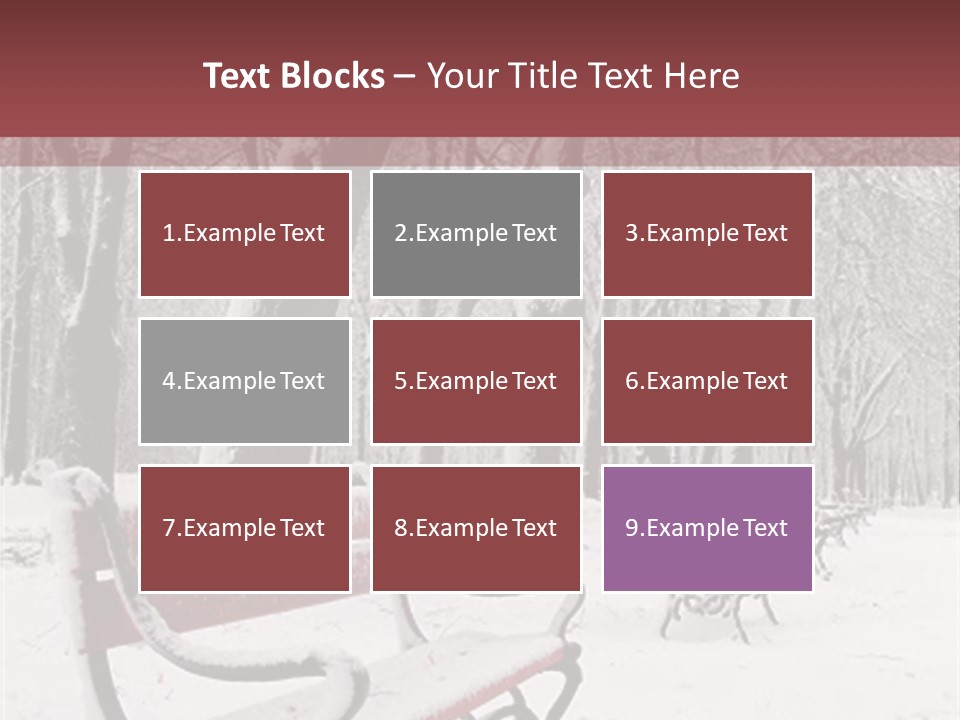 Red Benches In A Park Covered With Snow PowerPoint Template