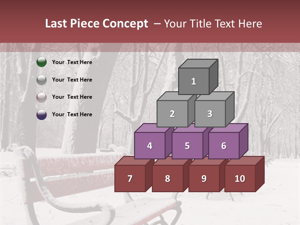 Red Benches In A Park Covered With Snow PowerPoint Template
