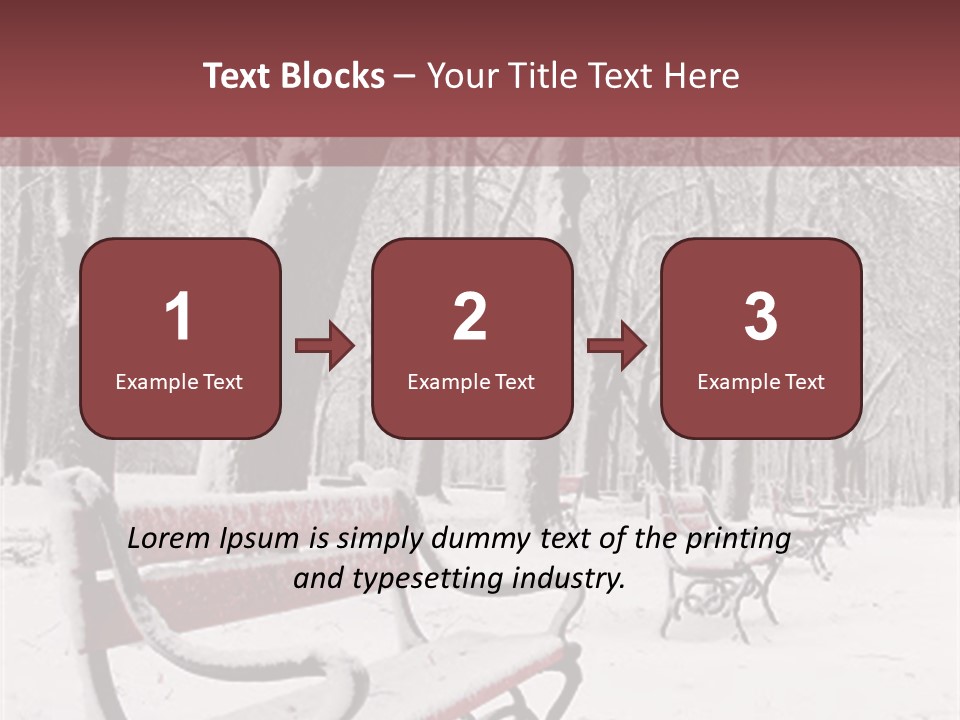 Red Benches In A Park Covered With Snow PowerPoint Template