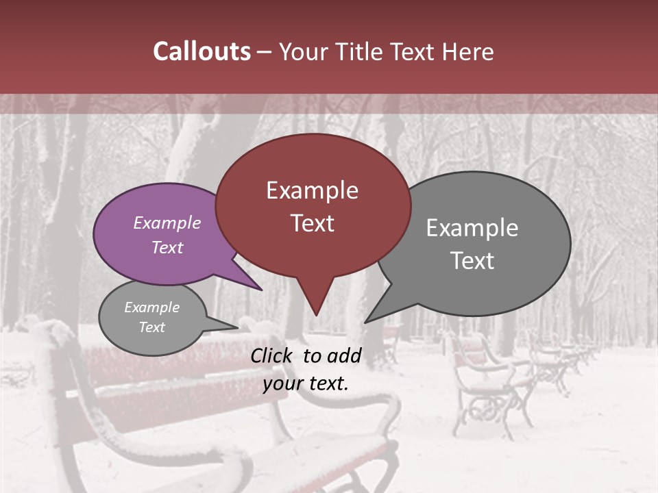 Red Benches In A Park Covered With Snow PowerPoint Template