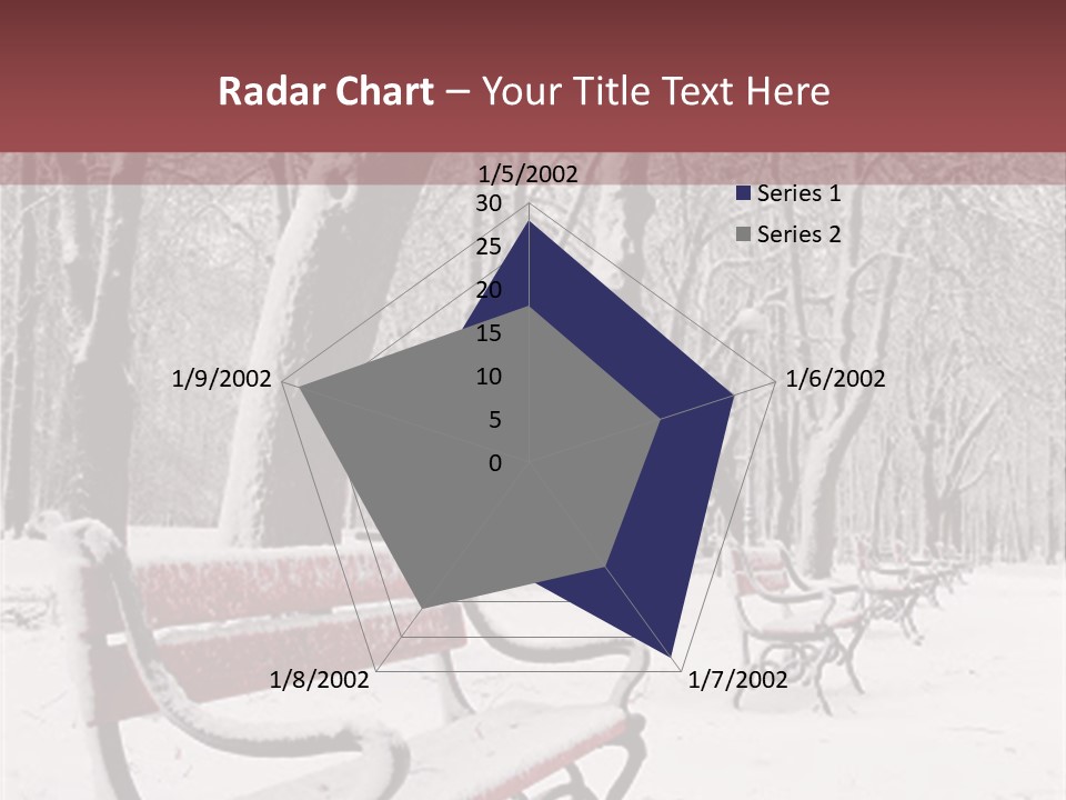 Red Benches In A Park Covered With Snow PowerPoint Template