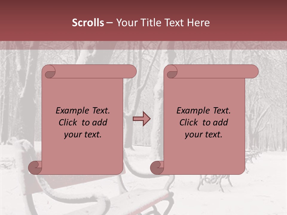 Red Benches In A Park Covered With Snow PowerPoint Template