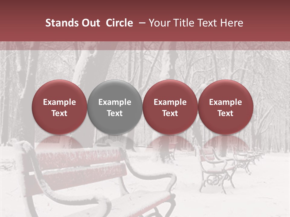 Red Benches In A Park Covered With Snow PowerPoint Template