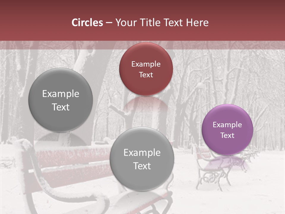 Red Benches In A Park Covered With Snow PowerPoint Template