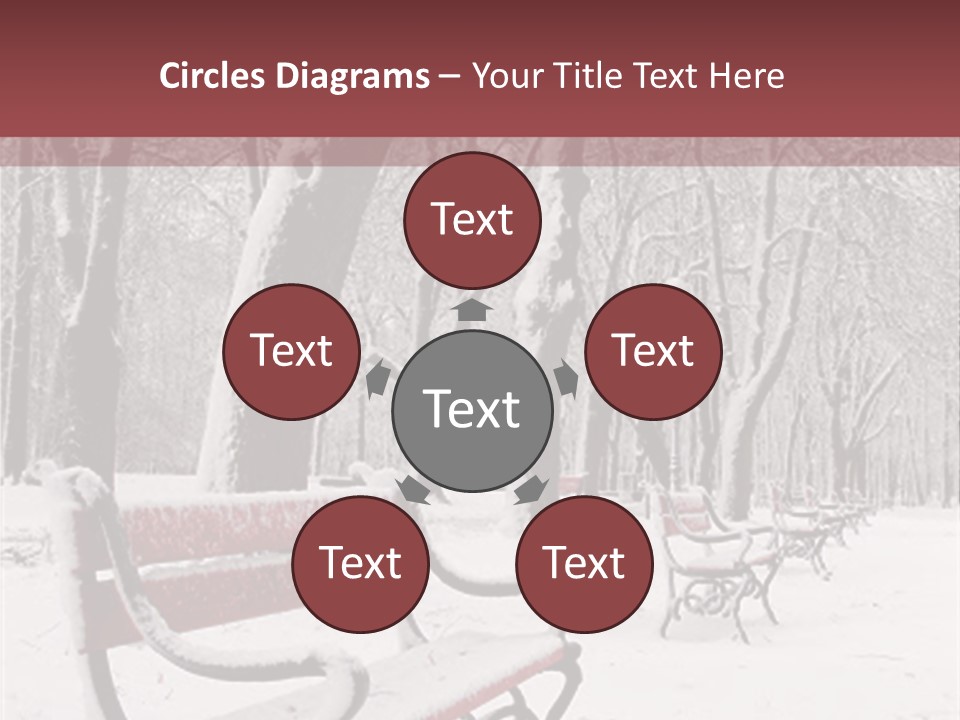 Red Benches In A Park Covered With Snow PowerPoint Template