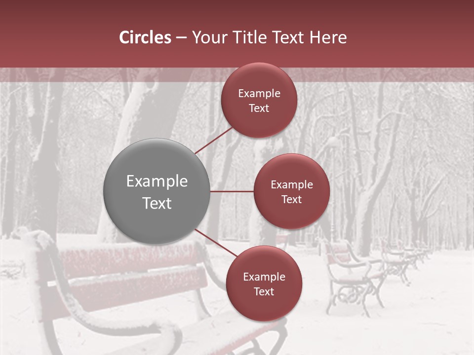 Red Benches In A Park Covered With Snow PowerPoint Template