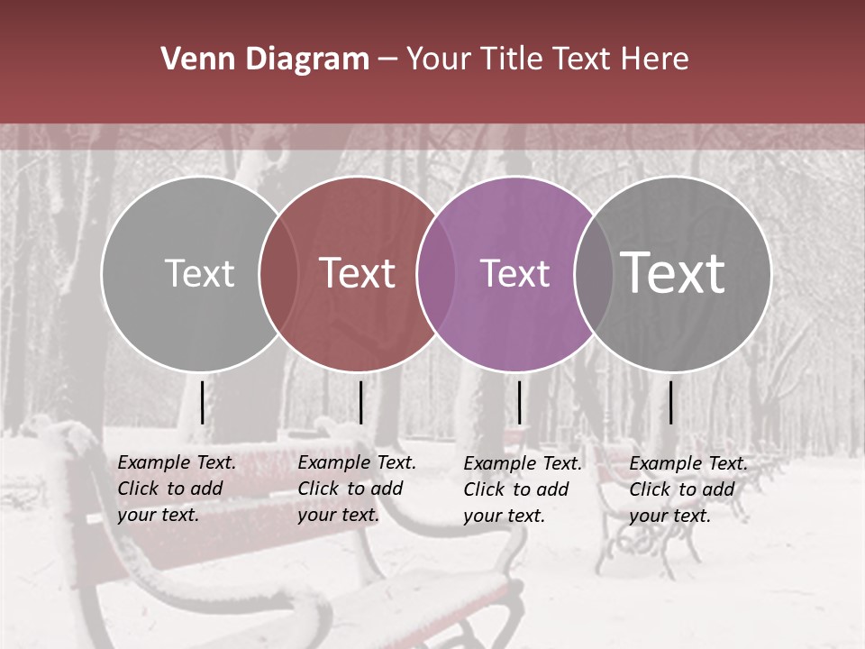 Red Benches In A Park Covered With Snow PowerPoint Template