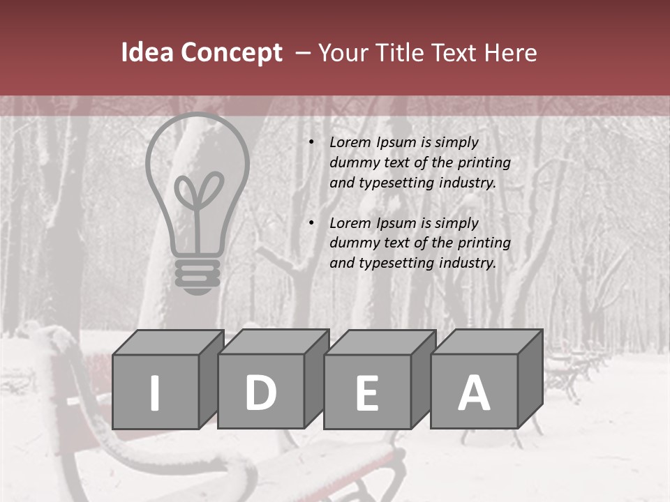 Red Benches In A Park Covered With Snow PowerPoint Template