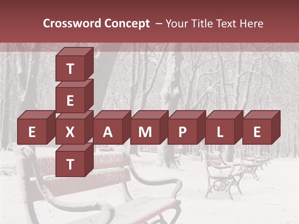 Red Benches In A Park Covered With Snow PowerPoint Template
