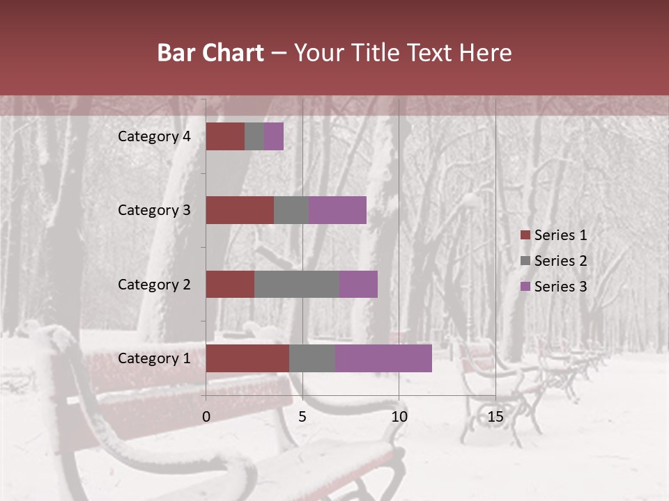 Red Benches In A Park Covered With Snow PowerPoint Template
