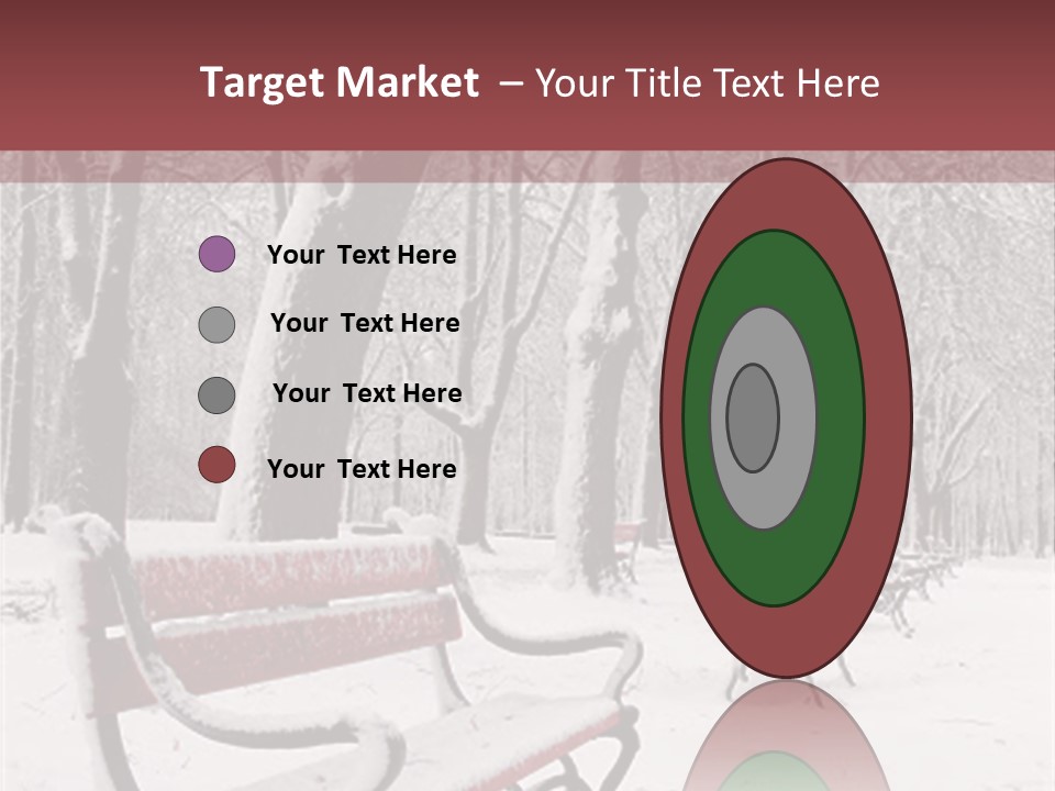 Red Benches In A Park Covered With Snow PowerPoint Template