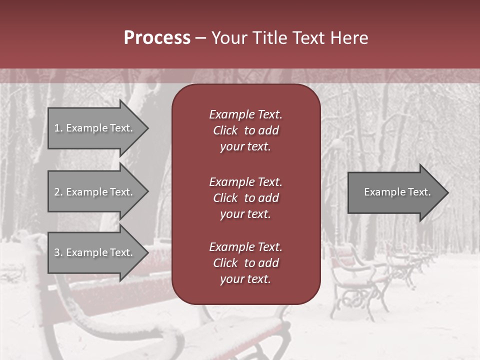 Red Benches In A Park Covered With Snow PowerPoint Template