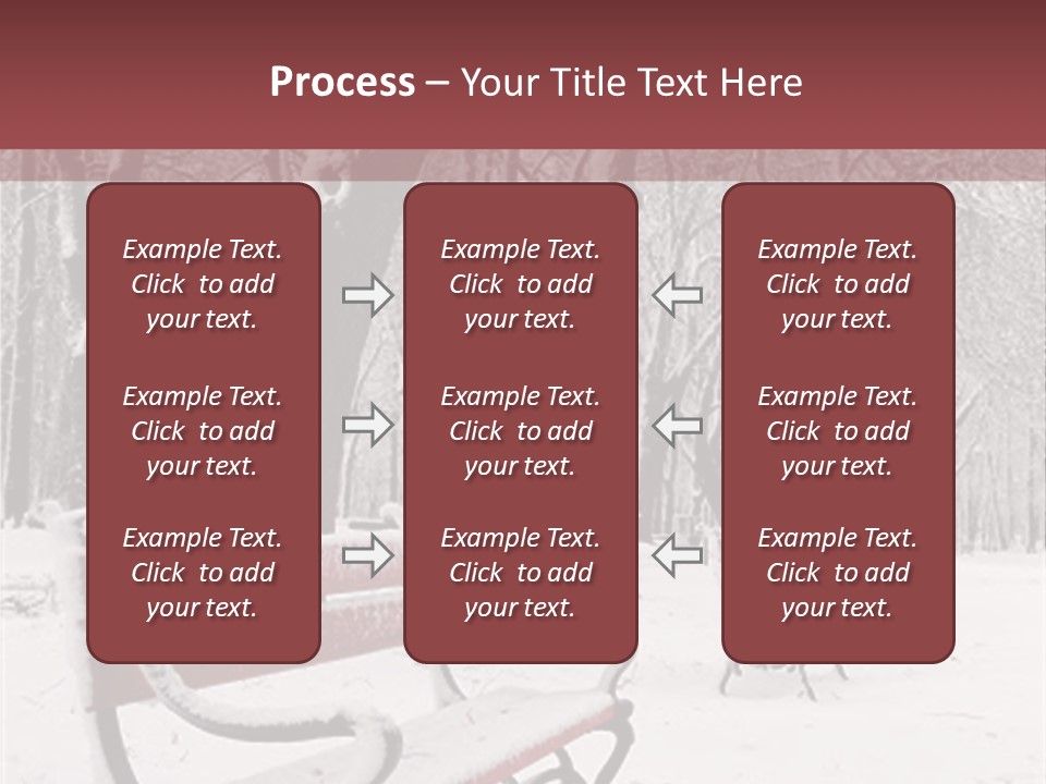 Red Benches In A Park Covered With Snow PowerPoint Template