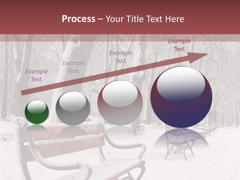 Red Benches In A Park Covered With Snow PowerPoint Template