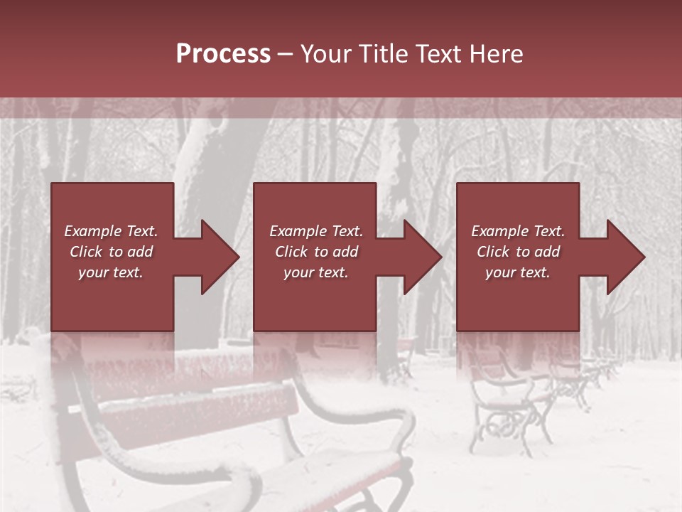 Red Benches In A Park Covered With Snow PowerPoint Template