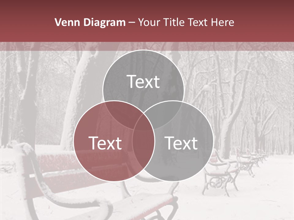 Red Benches In A Park Covered With Snow PowerPoint Template