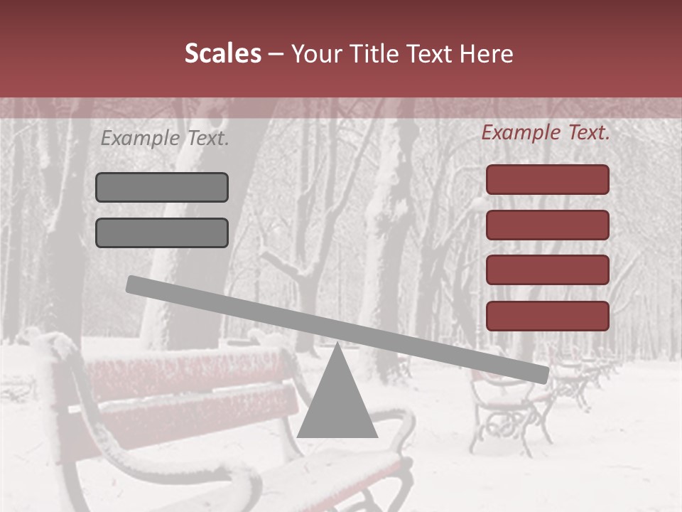 Red Benches In A Park Covered With Snow PowerPoint Template